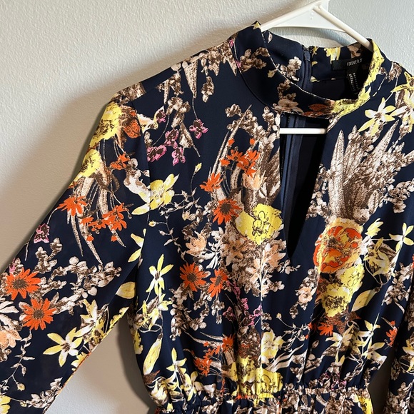 Forever 21 Blue, Orange, Yellow Floral Long Sleeve Romper-Md - Picture 2 of 9